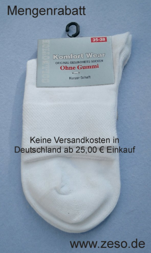 3 Paar Kurz-Socken ohne Gummidruck 35-38 weiß