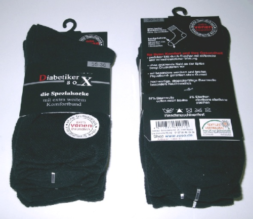 3 Paar Diabetiker-Socken ohne Gummi 35-38 black