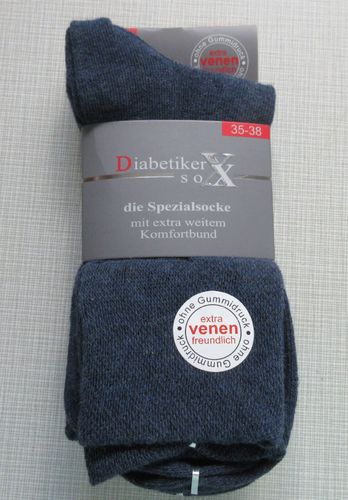 3 Paar Diabetiker-Socken ohne Gummi 35-38 jeans